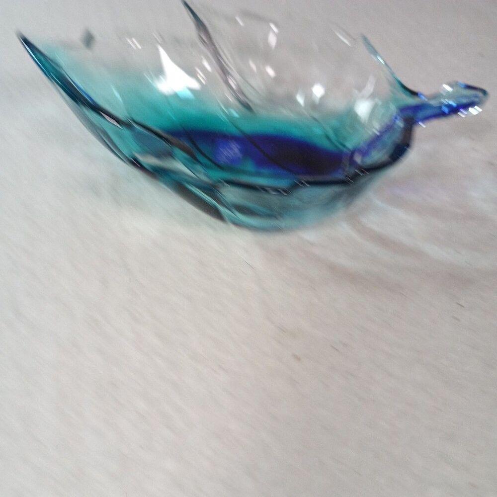 Studio Nova Cobalt Blue Green Maple Leaf Art Glass Dish Candy Trinket Holder - Picture 10 of 14
